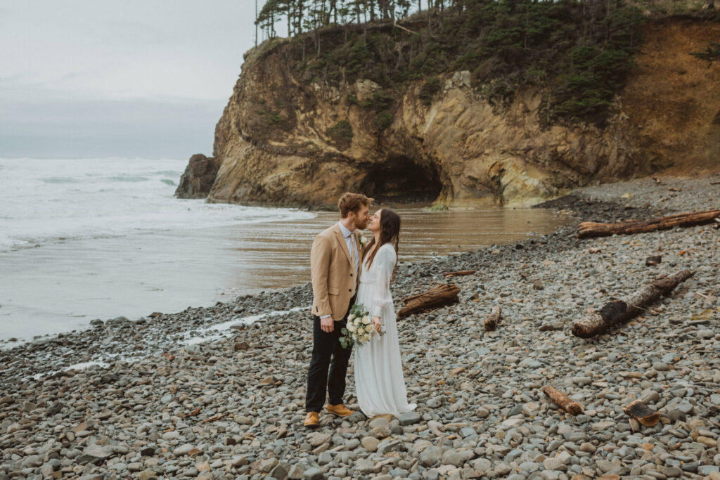 hug point elopement beach wedding attire 